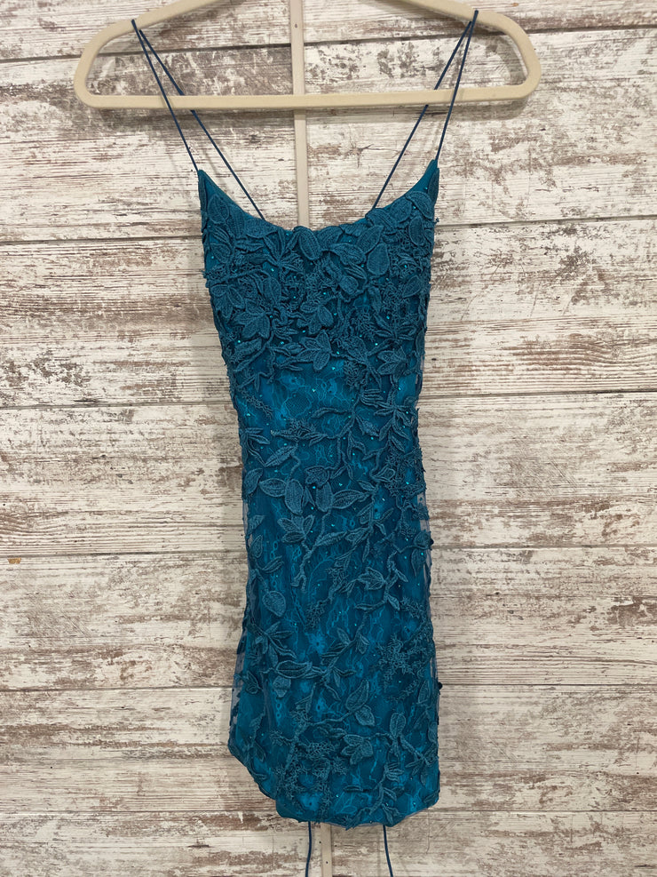 TEAL/FLORAL SHORT DRESS $450