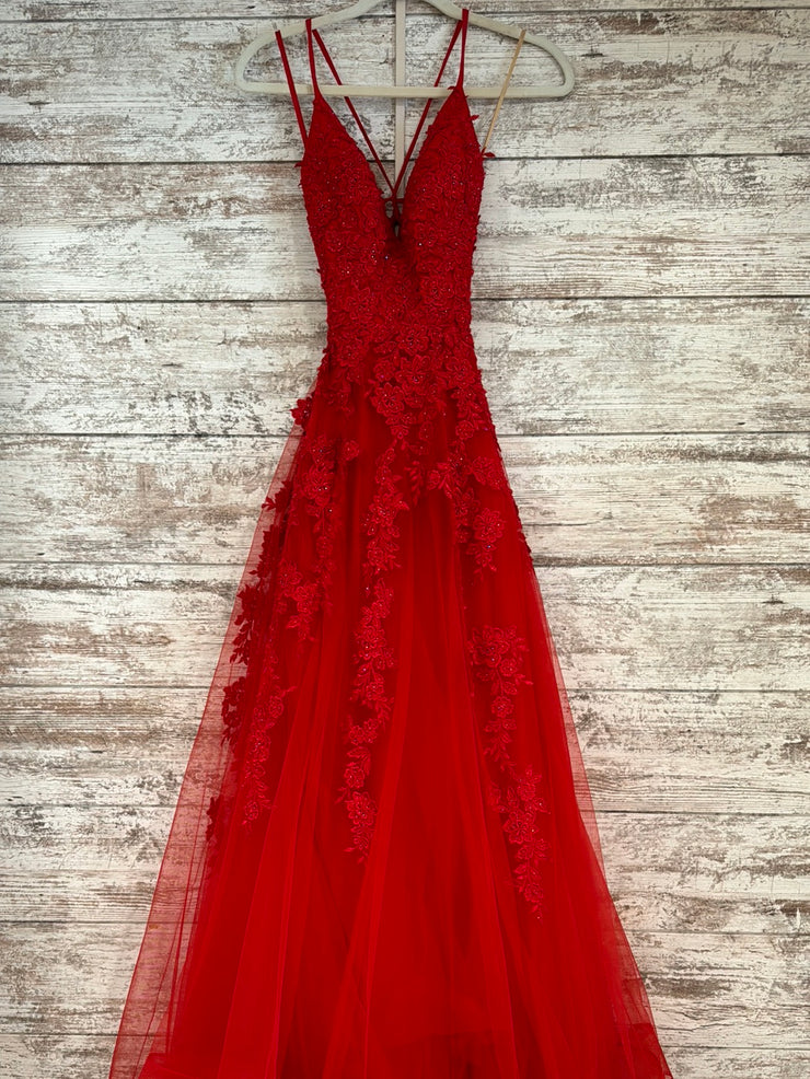 RED/FLORAL A LINE GOWN