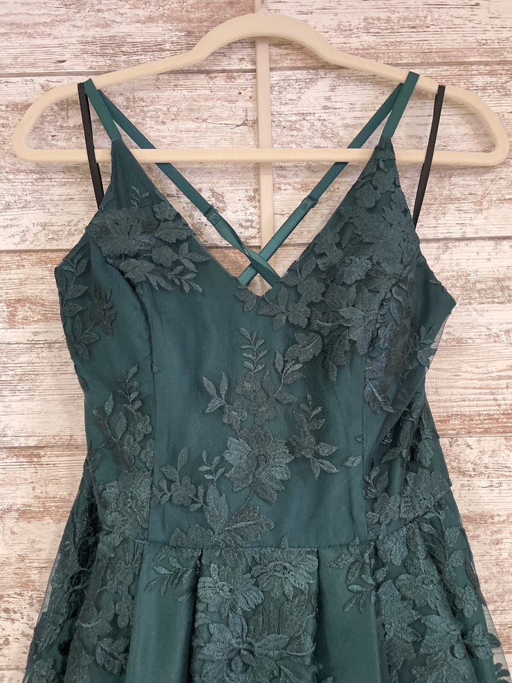 GREEN/FLORAL A LINE GOWN