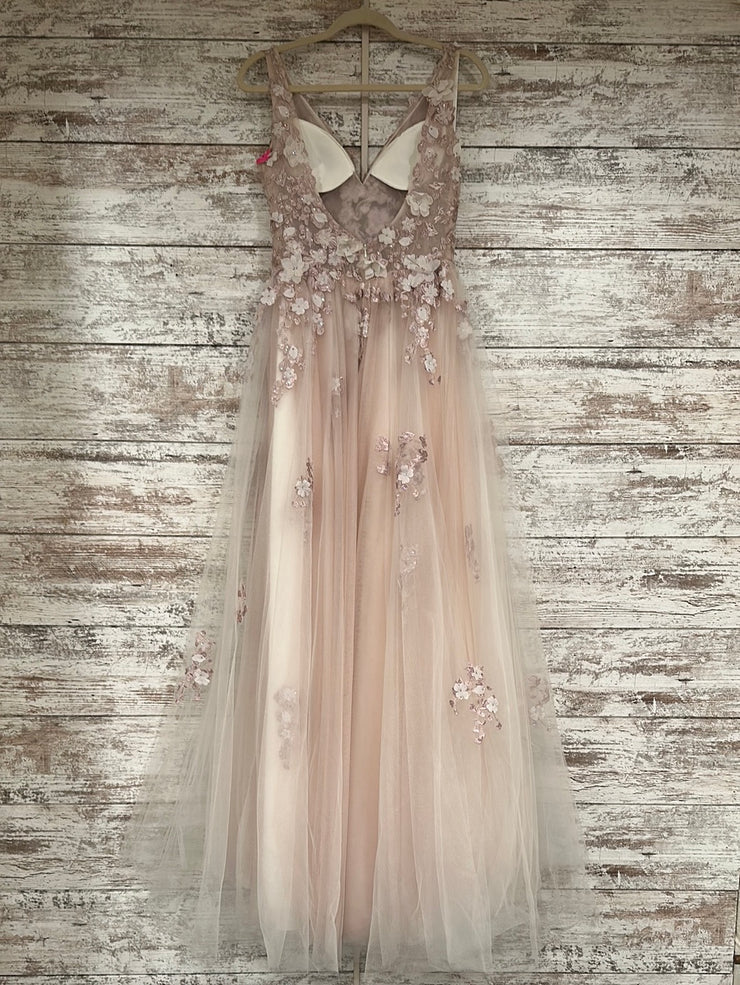 BLUSH/FLORAL A LINE GOWN