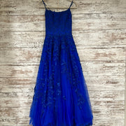 ROYAL BLUE/FLORAL A LINE GOWN