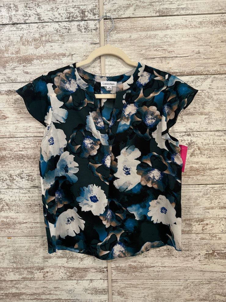 BLUE/FLORAL SHORT SLEEVE TOP