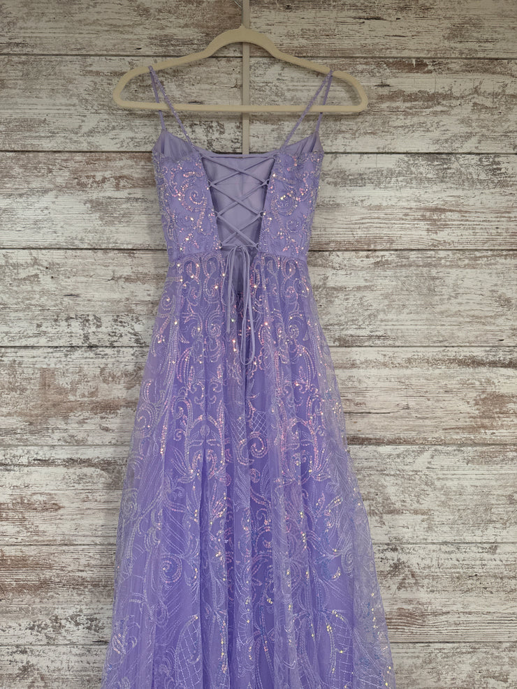 LAVENDER SPARKLY A LINE GOWN
