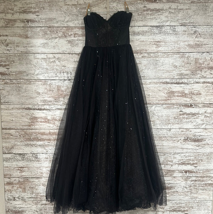 BLACK SPARKLY A LINE GOWN