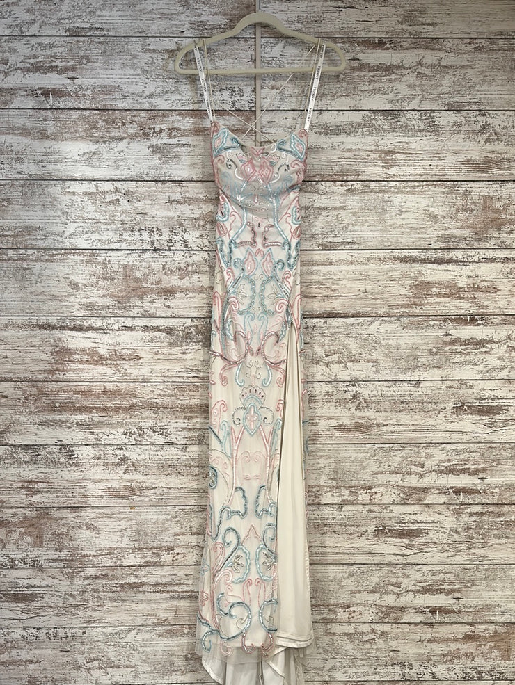 WHITE/PINK/BLUE BEADED LONG DR