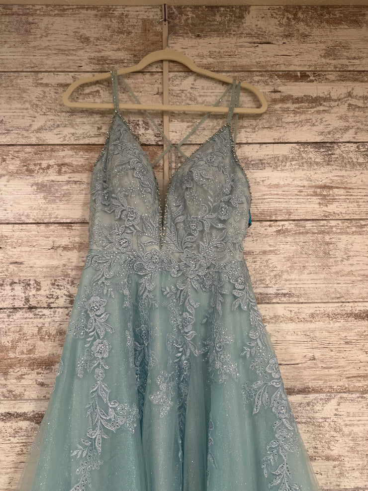 BLUE/FLORAL A LINE GOWN