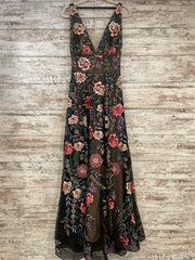 BLACK/FLORAL A LINE GOWN $850