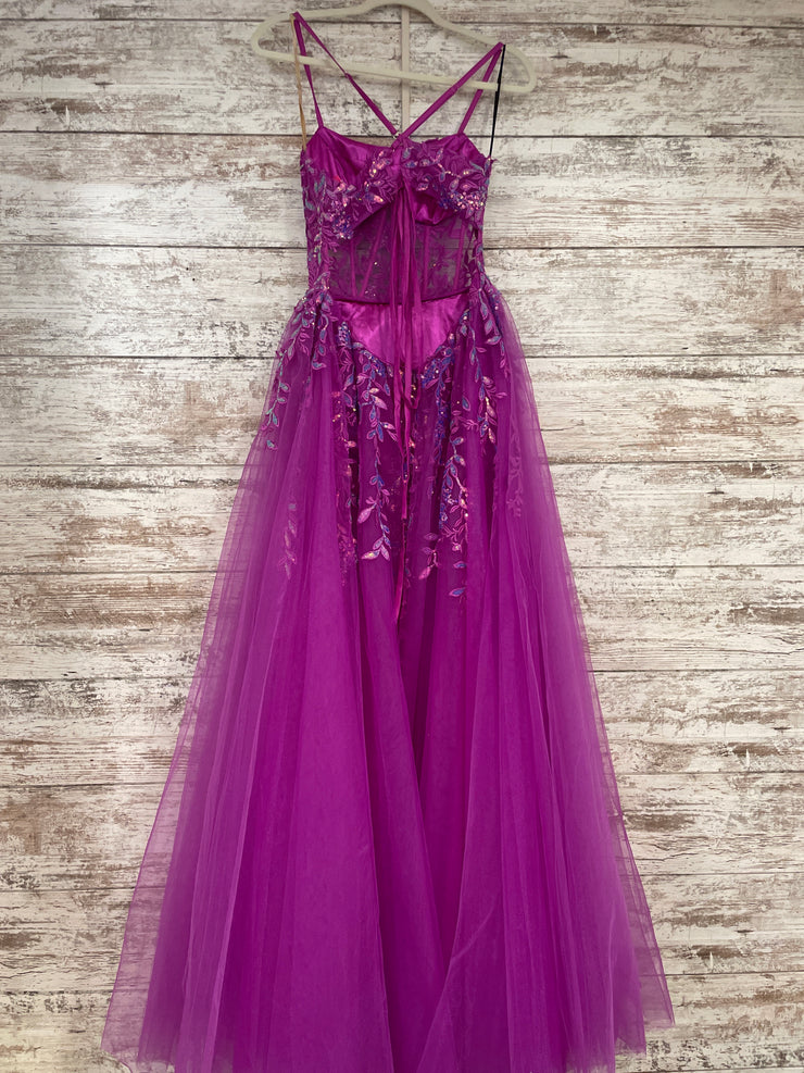 PURPLE/FLORAL A LINE GOWN -NEW