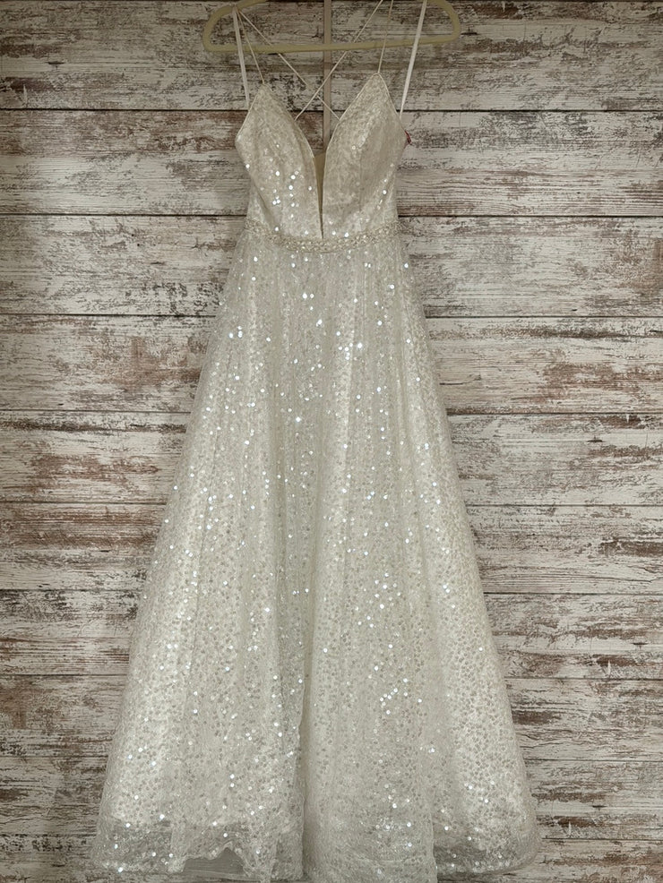 WHITE SPARKLY A LINE GOWN