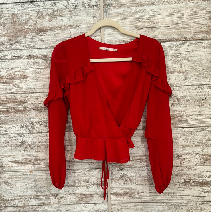 RED LONG SLEEVE WRAP BLOUSE