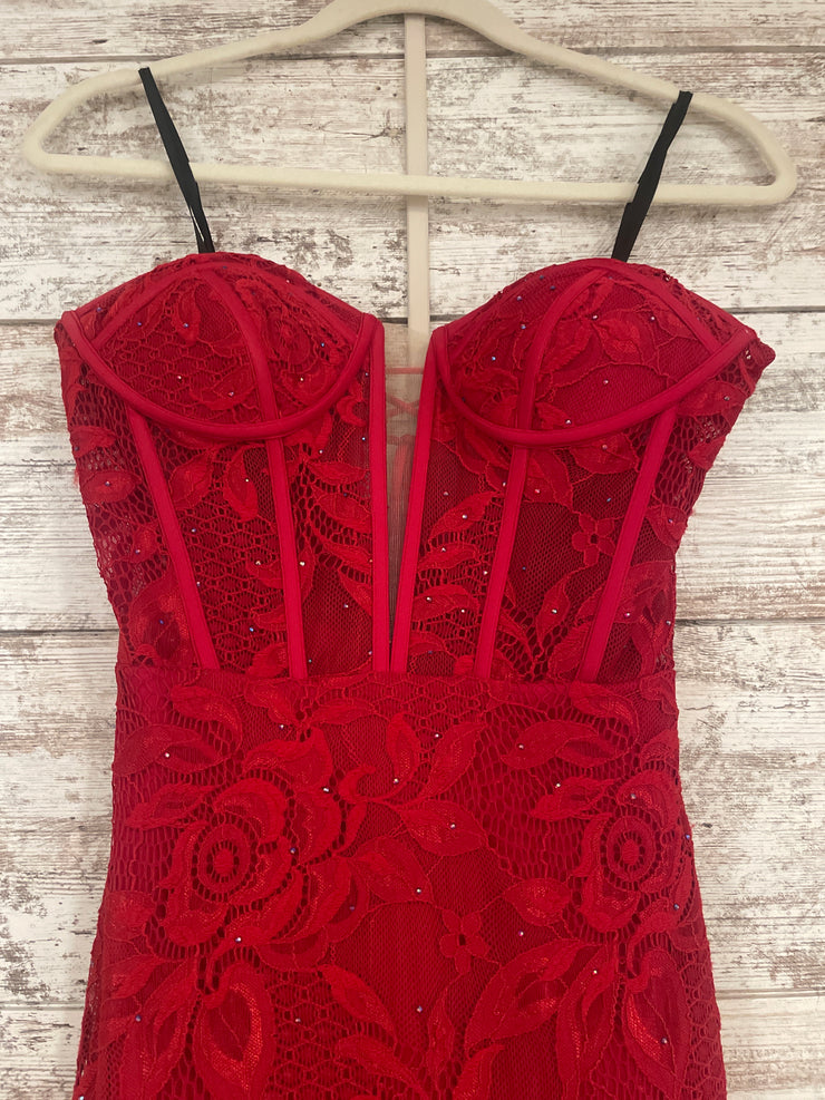 RED LACE LONG EVENING GOWN-NEW