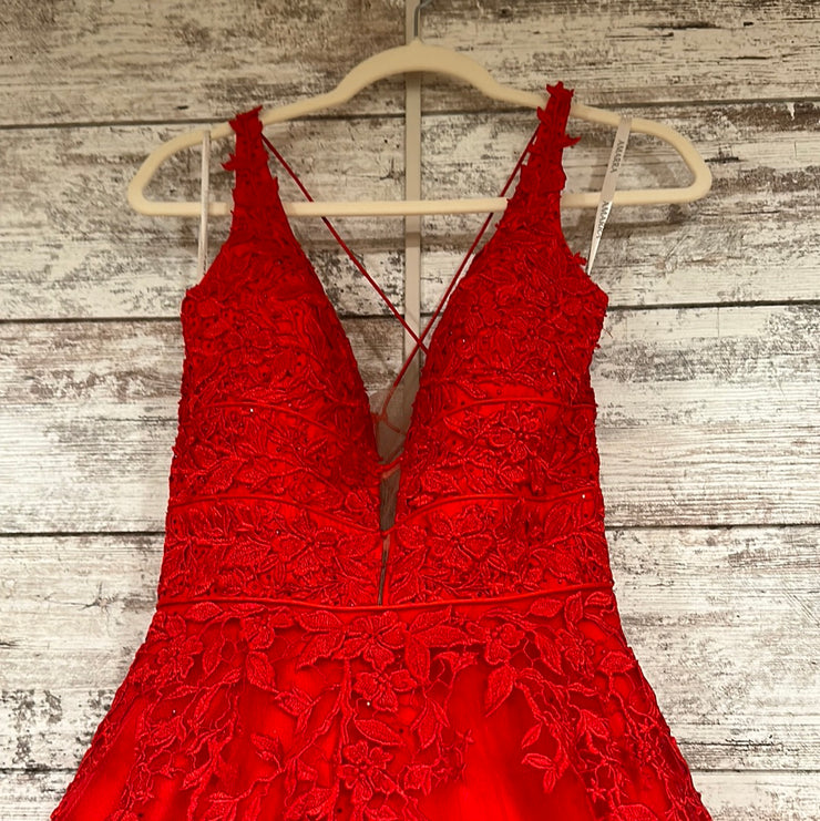 RED/FLORAL A LINE GOWN