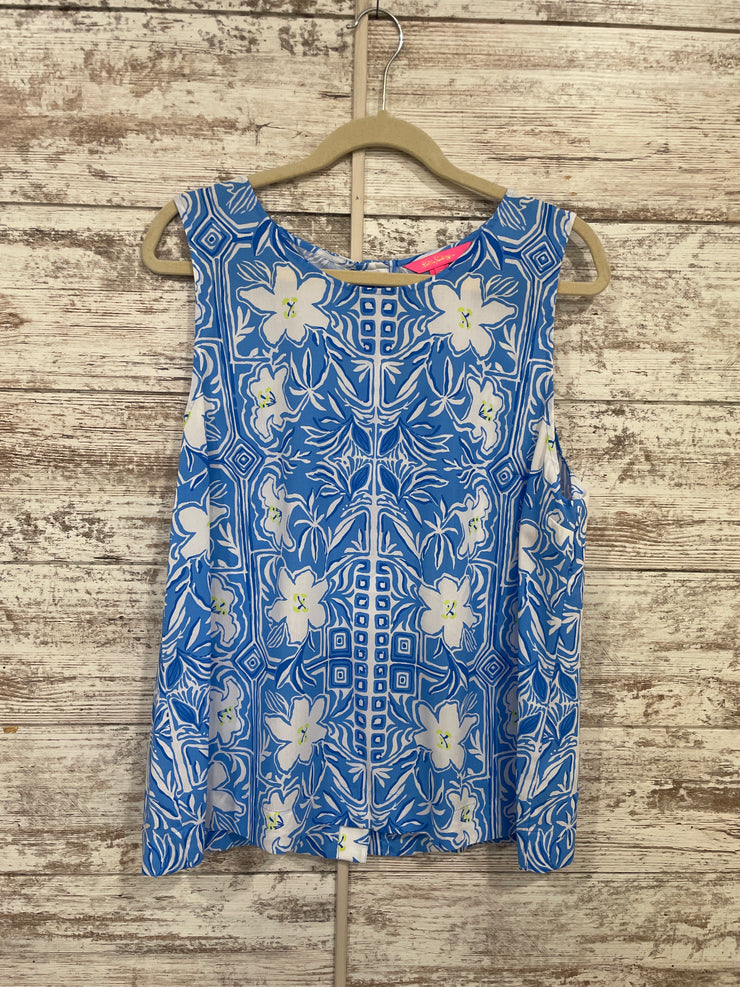 BLUE/WHITE SLEEVELESS TOP $176