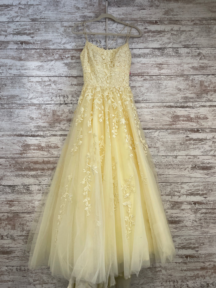 YELLOW/FLORAL A LINE GOWN