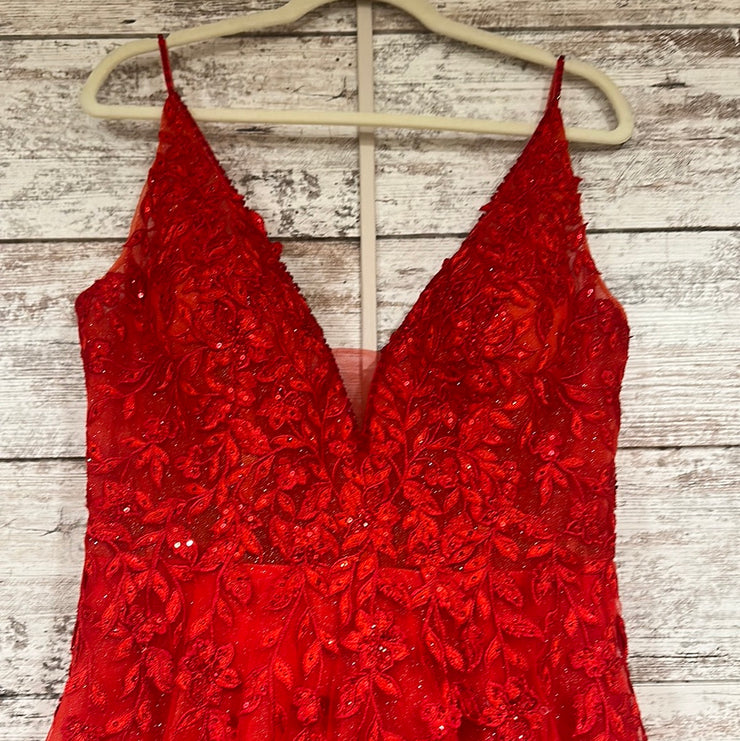 RED/FLORAL A LINE GOWN