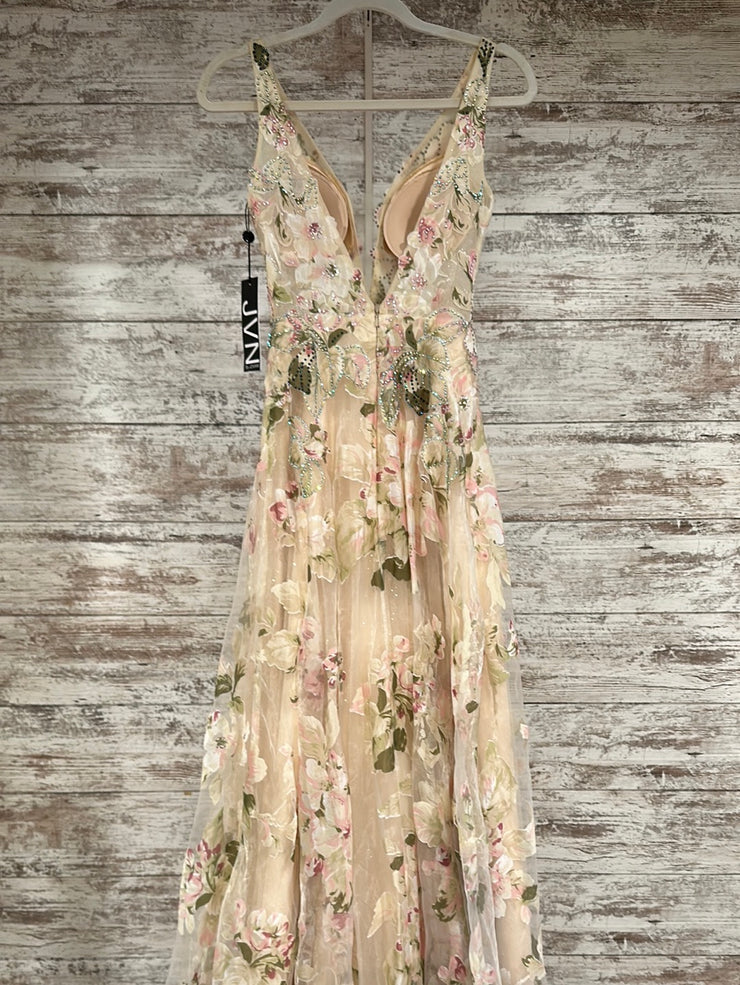 TAN/FLORAL A LINE GOWN (NEW)
