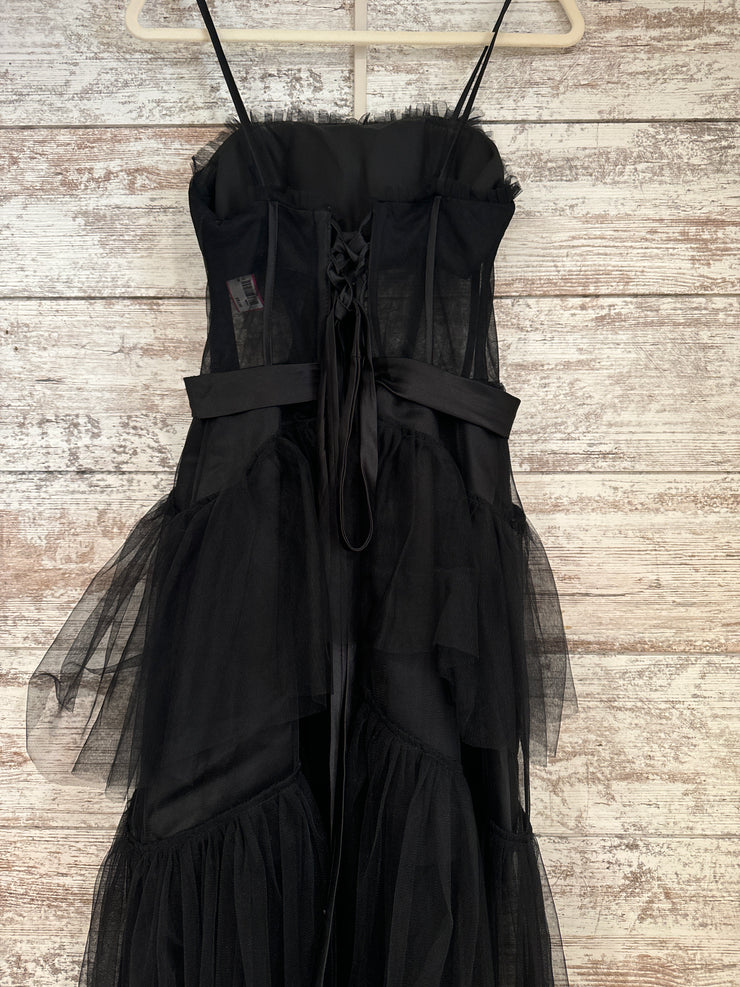 BLACK RUFFLED TIERED A LINE