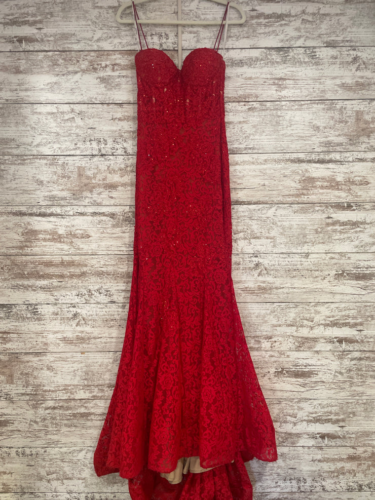 RED SPARKLY LACE MERMAID GOWN