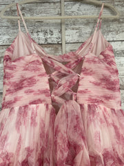 PINK/WHITE RUFFLED A LINE GOWN