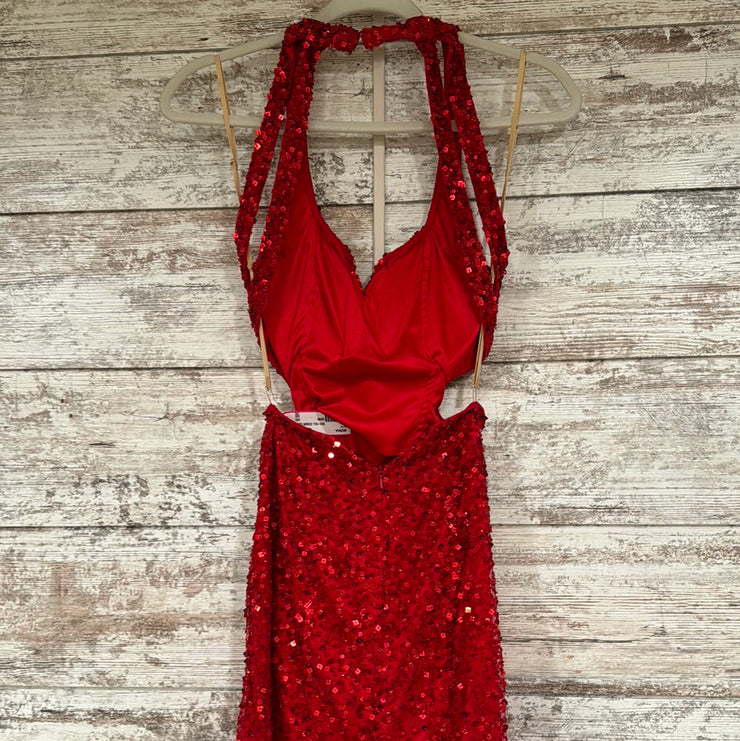 RED FULL SEQUIN LONG DRESS