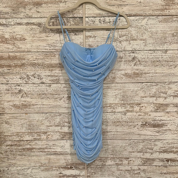BLUE/PEARLS SHORT DRESS