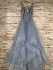 BLUE RUFFLED A LINE GOWN