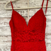 RED LACE LONG EVENING GOWN