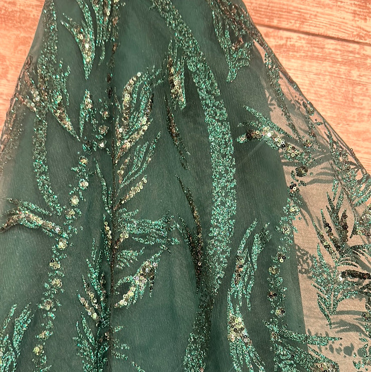 GREEN SPARKLY A LINE GOWN