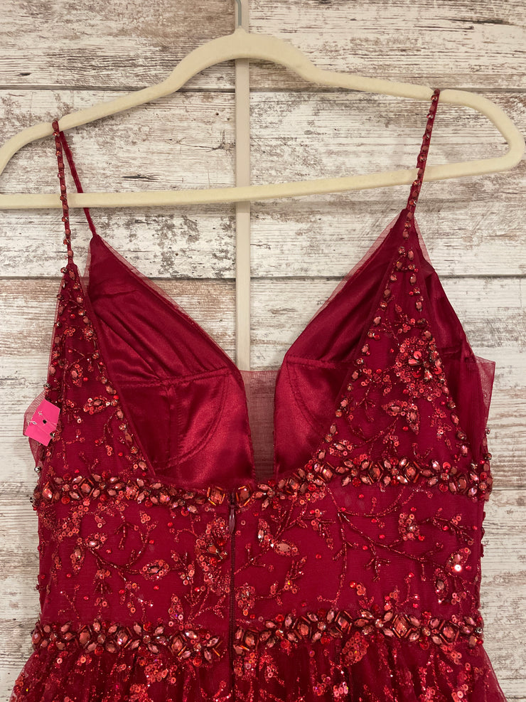 BURGUNDY SPARKLY A LINE GOWN