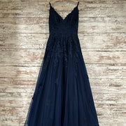 NAVY/FLORAL A LINE GOWN