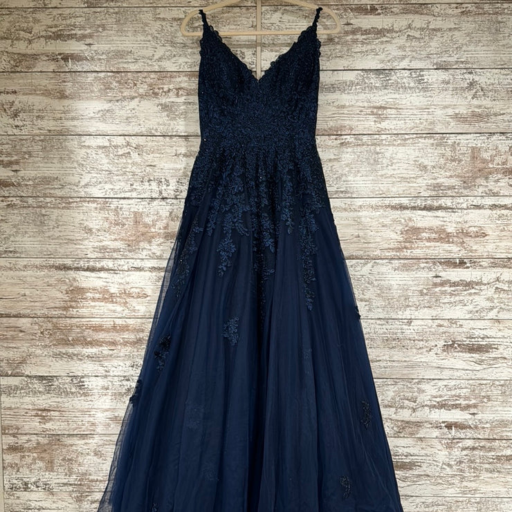 NAVY/FLORAL A LINE GOWN