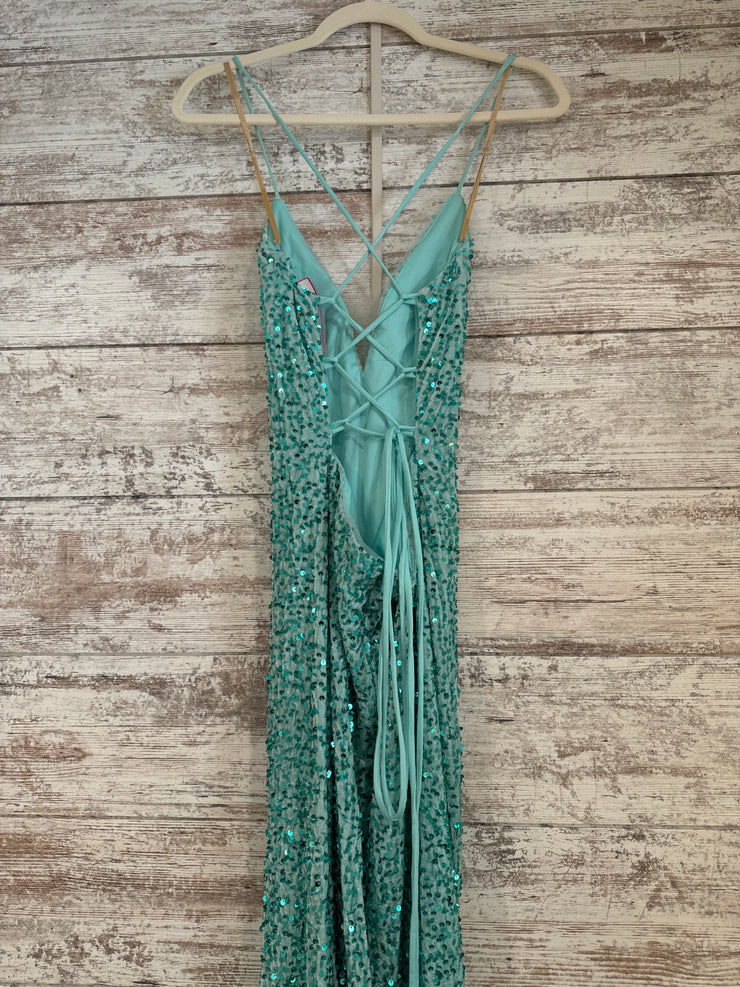 GREEN SPARKLY LONG DRESS