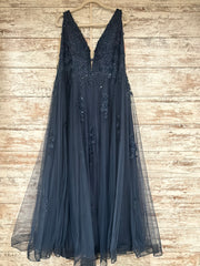 NAVY/FLORAL A LINE GOWN