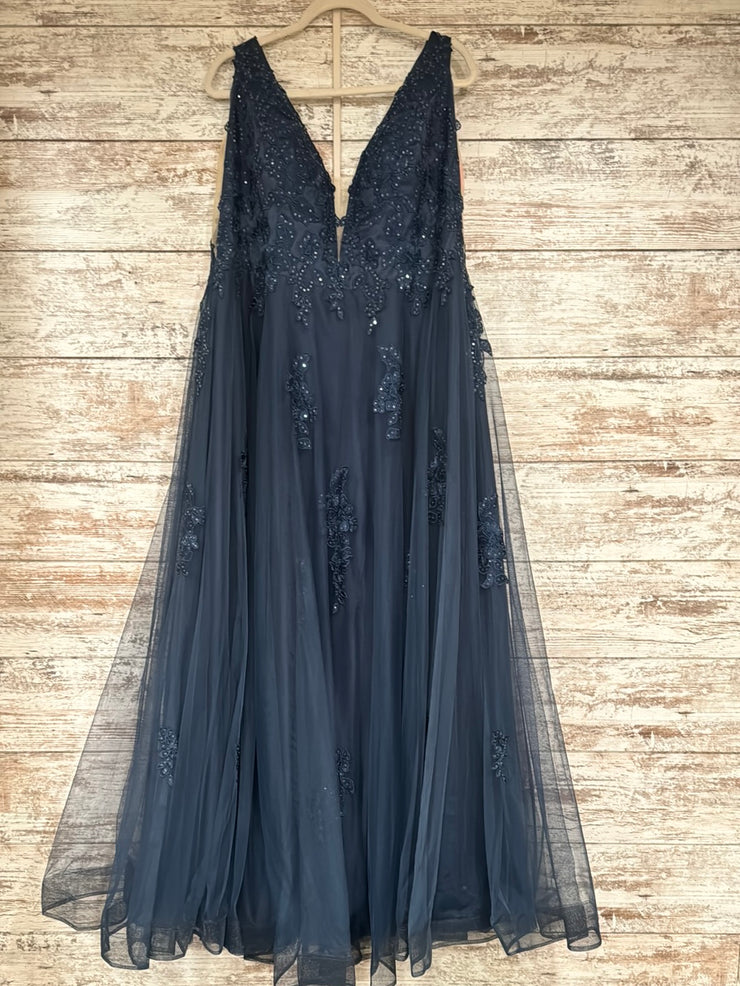NAVY/FLORAL A LINE GOWN