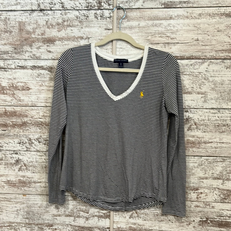 NAVY/WHITE LONG SLEEVE TOP