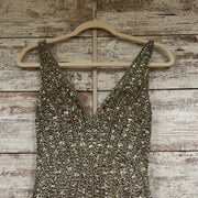 TAN/SILVER BEADED LONG GOWN