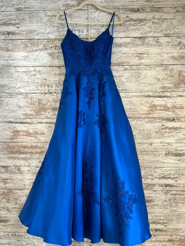 ROYAL BLUE/FLORAL A LINE GOWN – Savvy Seconds Boutique