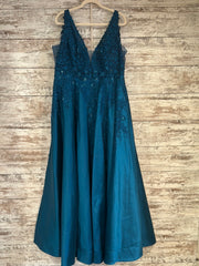 TEAL/FLORAL A LINE GOWN