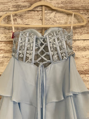 BLUE TIERED A LINE GOWN