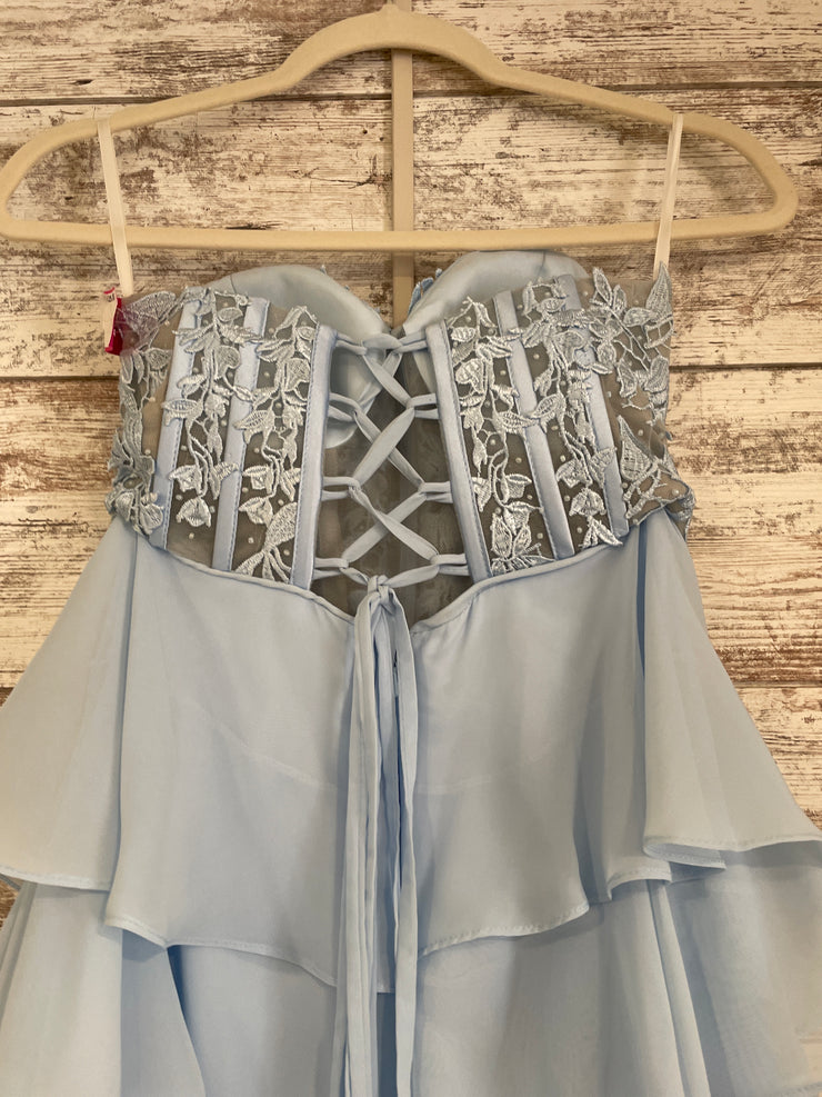 BLUE TIERED A LINE GOWN