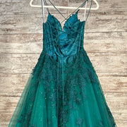 GREEN/FLORAL A LINE GOWN