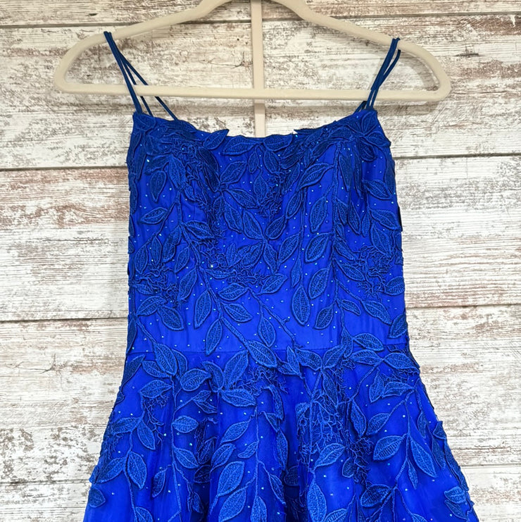 ROYAL BLUE/FLORAL A LINE GOWN