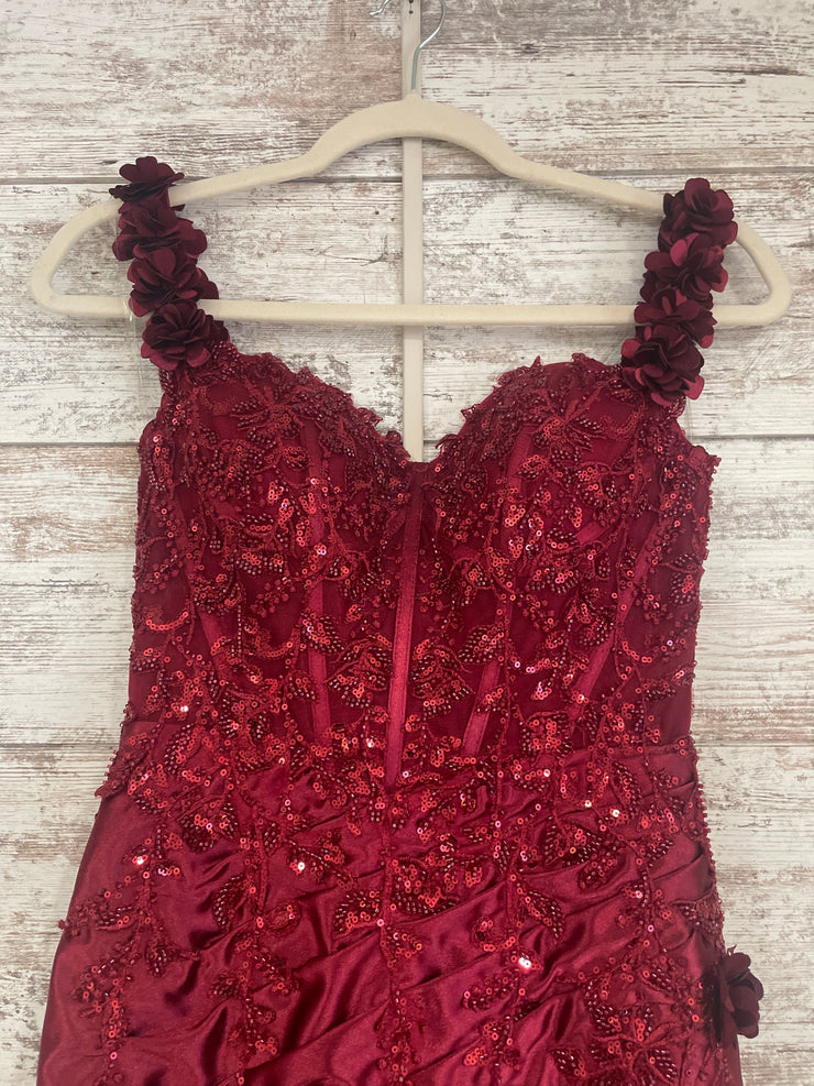 BURGUNDY/FLORAL LONG DRESS