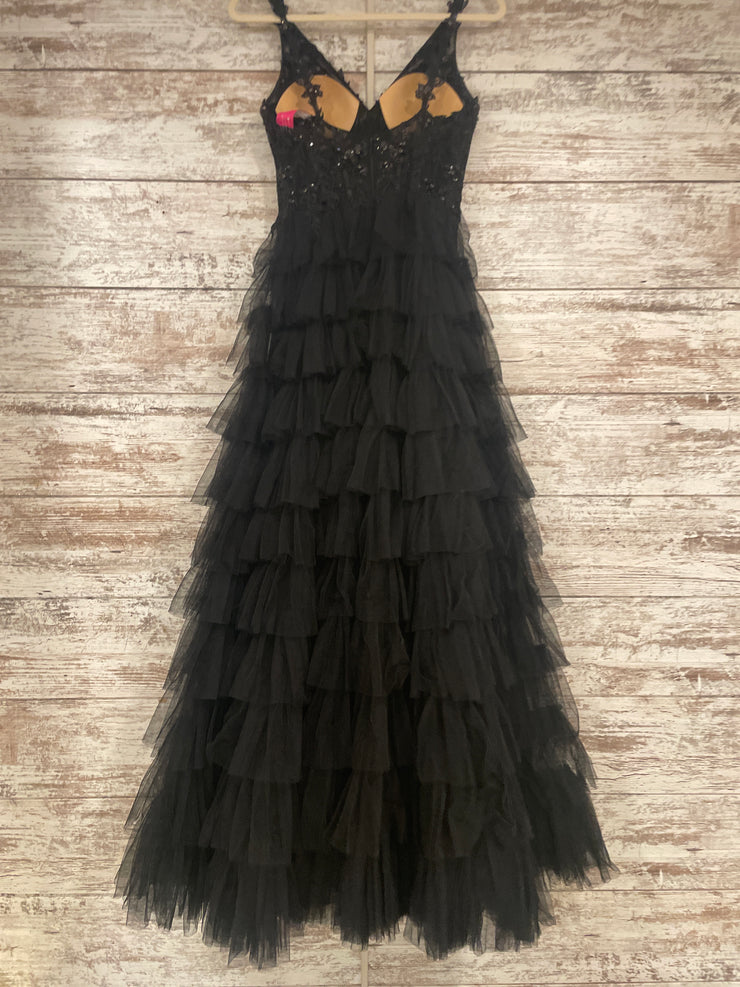 BLACK TIERED A LINE GOWN