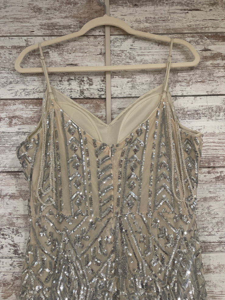 SILVER/TAN SPARKLY LONG DRESS