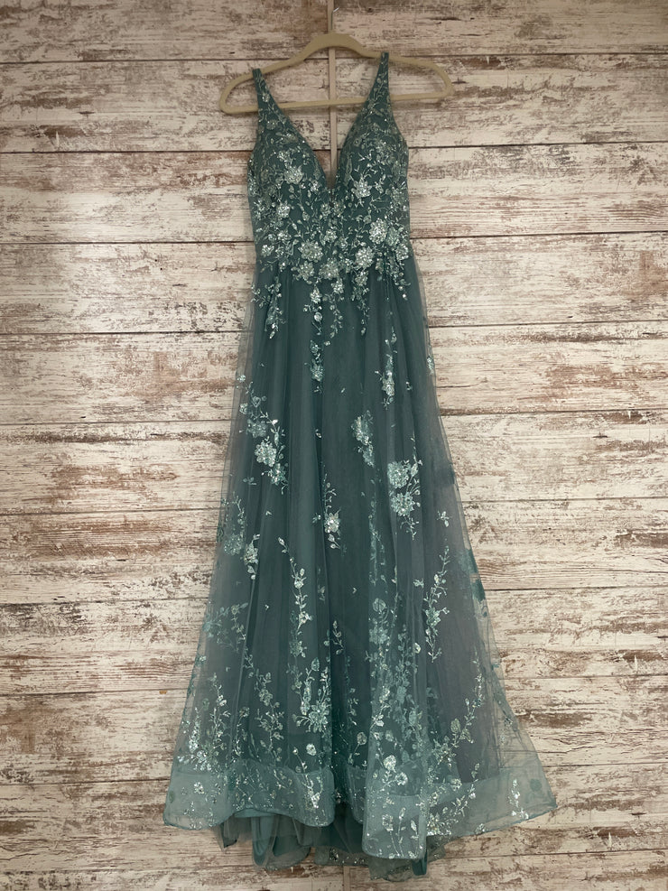 GREEN/FLORAL SPARKLY A LINE