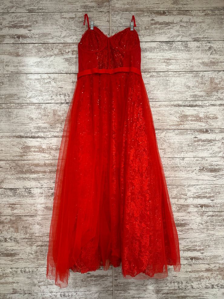 RED SPARKLY A LINE GOWN