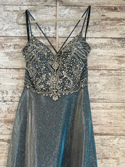 BLUE SPARKLY A LINE GOWN