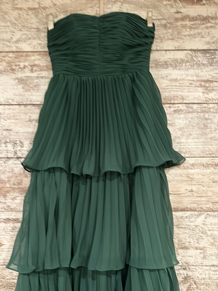 GREEN TIERED A LINE GOWN