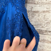 ROYAL BLUE/FLORAL A LINE GOWN